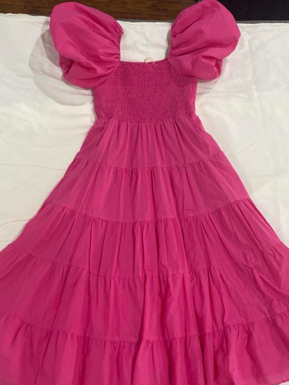 BiBi Hot Pink Puff Sleeve Tiered Dress